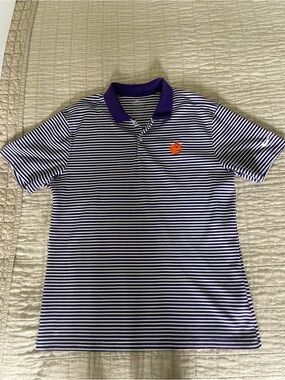 Clemson Tigers Purple & White Striped Polo Golf Shirt